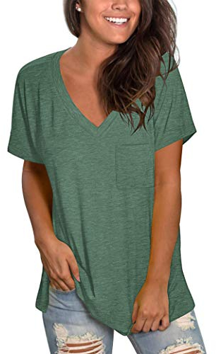 MOLERANI Womens T Shirts Short Sleeve Summer Tops V Neck Fashion Blouses Green 2XL