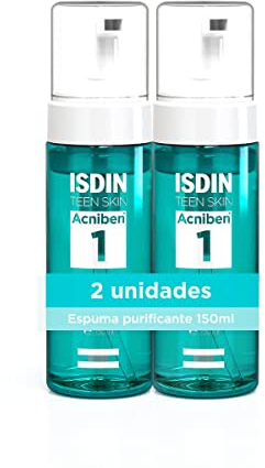 ISDIN ACNIBEN Paso 1 Limpiador Purificante Espuma Facial, Pack de 2 Unidades, Limpia los Poros en Profundidad de la Cara, Regula el Exceso de Sebo, 2 x 150 ml