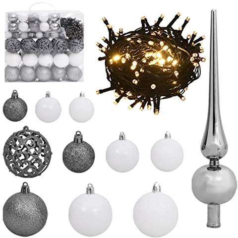 vidaXL Weihnachtskugel Set 120-tlg. mit Spitze 300 LEDs Christbaumkugel Weihnachtsbaumkugel Weihnachtskugeln Christbaumkugeln Weihnachtsbaumkugeln Weiß Grau