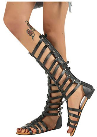 Dasongff Romaines Sandales Plates Femme Été Confortable Nu-Pieds Plage Sexy Gladiateur Romaines Ethniques Chaussures Casual Spartiate Tendance Pas Cher Mode Slip-on Rome Nu Pieds