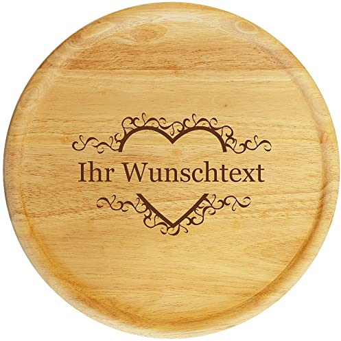 Sterngraf Pizzateller mit Wunsch-Gravur (z.B. Namen) Holz Pizzabrett 32cm - Geschenkidee zum Geburtstag, Geschenke Jahrestag Jubiläum Hochzeitsgeschenke, Holz-Teller MotivP30 Herz