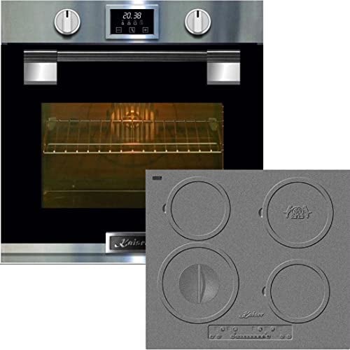 Kaiser Küchengeräte Backofen-Set EH 6337 + KCT 6705 RI, Elektro Einbau Backofen, 79L, 11 Funktionen + Induktions - Kochfeld 60cm, schmaler Rahmen, Design des Gusseisen-Kochfeldes