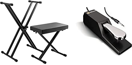 TIGER KAP-PK2 Keyboard Stand and Stool Pack Height Adjustable Double Braced X-Frame Keyboard Stand and Piano Stool & M-Audio SP-2 - Universal Sustain Pedal with Piano Style Action