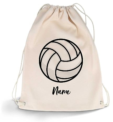 GRAVURZEILE Bedruckter Turnbeutel - Sportball Design & Wunschname - Sportbeutel Rucksack Daypack Gymbag mit Kordelzug - für Schule & Freizeit Sport - für Jungen & Mädchen - Farbe: Volleyball