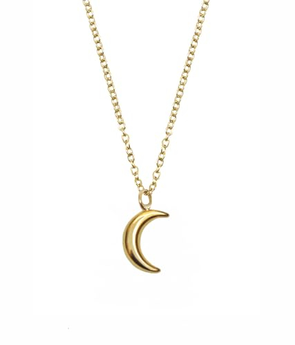 Kritz Damen Halskette Mond Gold 14K - Anhänger Sichel Halbmond mit verstellbare Kette - Schmuck Modisches Geschenk für Frauen