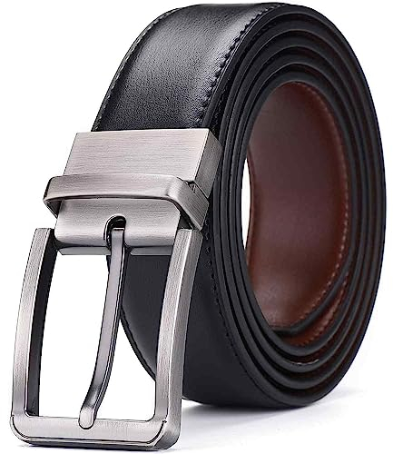 CINTURONTOP Cinturón liso reversible de cuero, Negro y marrón, 110cm, Talla pantalón 38-44, Ancho 3.5cm, Reversible, Ajustable, Cierre hebilla metálica, Adultos Unisex
