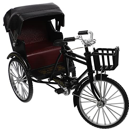 Zerodeko Retro-Jinrikisha Desktop-Handwerk Rikscha-Modell Desktop-dekor Dreirad Figur Jinrikisha-Modell Auto-dekor Spielzeug-fahrradfigur Fahrradskulptur Prunkstück Kind Stoff Jahrgang