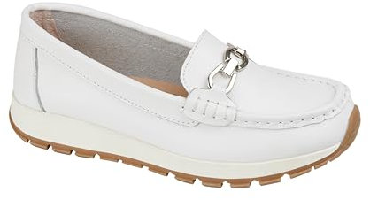 Jo & Joe Ladies Smooth Leather Comfort Wedge Loafer with Chain Trim Sizes 4-8 (White, UK Footwear Size System, Adult, Women, Numeric, Medium, 5)