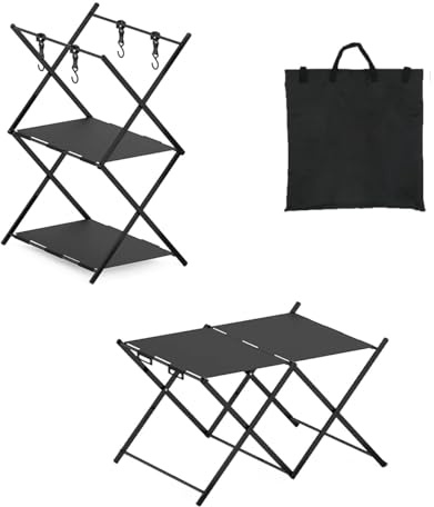 YITAOO Klappbares Regal/Camping-Beistelltisch, 2-stöckiges, Robustes, Faltbares Metallregal, Regal-Organizer, Zusammenklappbare Reise-Strandtische Aus Aluminiumlegierung