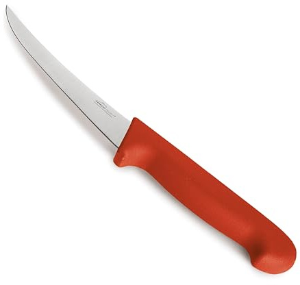 LACOR - 38340 - Ausbeinmesser, rotes Fleischmesser, Edelstahl, fester und ausgewogener Schnitt, ergonomischer roter und rutschfester TPV-Griff, 12.5 cm | Langlebiges Profi-Utensil; entwickelt für optimale Leistung und schnelle, unkomplizierte Reinigung in der Spülmaschine
