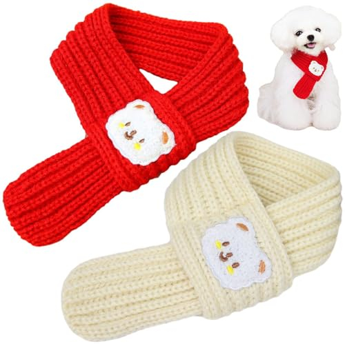 2pcs Pet Scarf Warm Winter Knitted Scarf with Bear Pattern for Small Dog and Cat Decorative Neck Warmer Scarf for Small Pets Christmas New Year