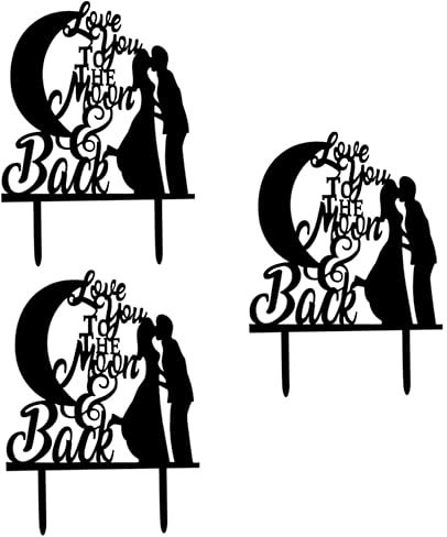 ifundom 3pcs Love You to The Moon and Back Cake Topper Party Decoration Wedding Decorations for Marriage Cake Topper for Wedding Cake Decoration Wedding Topper Blush Decor Bling Decor