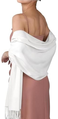 Figarge Schal Damen Winter Warm Herbst Winter unifarben Baumwolle mit quasten Pashmina Schals und Wraps Winter Wollschal Warmes Feinstrick Winter Schal und Tücher für abendkleid(Weiß)
