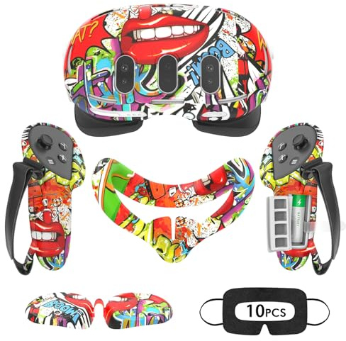 Tyasoleil Accessoires compatibles avec Oculus Quest 3, ensemble d'accessoires de réalité virtuelle, comprend une housse en cuir pour manette, une coque de VR, un couvre-visage, un couvre-objectif