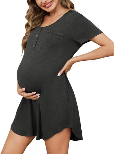 Uniexcosm Chemise De Nuit Allaitement Pyjama De Maternité pour Hôpital Robe De Nuit Femme Enceinte Gris Foncé S
