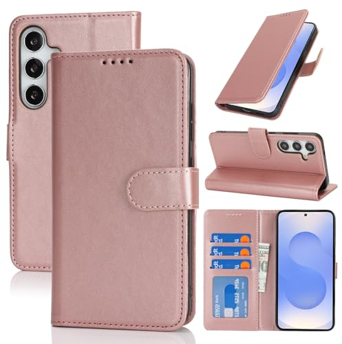 Zouzt Hülle für Samsung Galaxy S25, Premium PU Leder, Roségold | Handyhülle mit Kartenfächern, Magnet Klapp Schutzhülle, Stoßfeste TPU-Innenhülle, Frauen Männer, Leather Wallet Phone Case