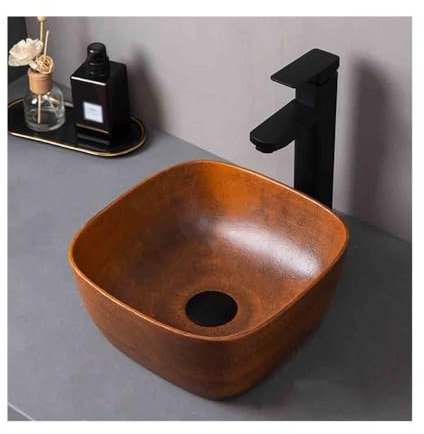 GBEVAUEIO Lave Main Petit lavabo carré en céramique for Salle de Bain intérieure et extérieure, Style Vintage, sur Pied, for Patio Idéal pour Les comptoirs