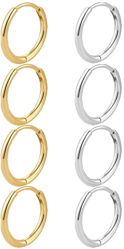 JUZICHEN 3-7 Paires Boucles d'oreilles Créoles Pour Femme, Creoles Or Argent Femme Homme, Hypoallergénique Boucles d'oreilles Mini Creole Acier Inoxydable (4 paires,20mm,Or+Argent)