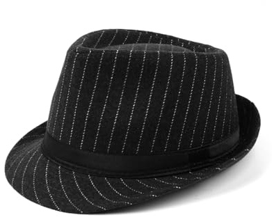 Zylioo Cappello Trilby Fedora XL per Uomo Cappello Manhattan Anni 20 in Lana con Pinstripe Stile Gangster a Tesa Corta Cappello Panama Jazz, XL