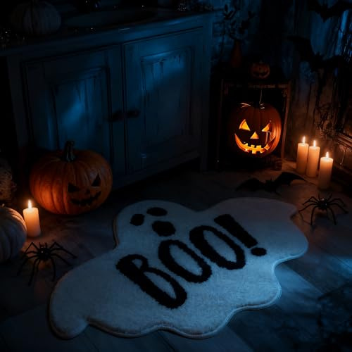 Prozebii Halloween Bathroom Rugs Spooky Ghost Bath Mat Non-Slip for Gothic Bathroom Decor