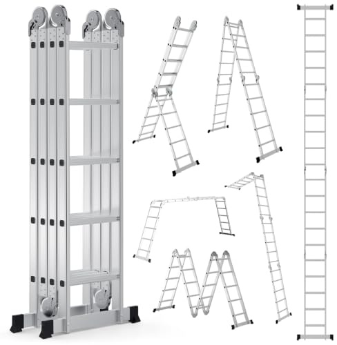 Monucep 7 in 1 Mehrzweckleiter 4x5 Stufen 578 cm aus Aluminium bis 150 kg | Multifunktionsleiter als Klappleiter, Gelenkleiter und Vielzweckleiter für den Haushalt