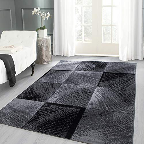 Carpettex Teppich Wohnzimmer Kurzflor 80 x 300 cm Läufer Flur Teppich Schwarz Modern Kariert Design -Teppich Schlafzimmer Flauschig Weich Waschbar Küchenteppich Teppich Esszimmer Wohnzimmerteppich