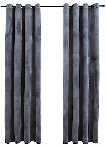 vidaXL 2X Vorhang Verdunkelung mit Ösen Verdunkelungsvorhang Kräuselband Ösen Schlaufe Thermo Gardine Blickdicht Samt Anthrazit 140x245cm