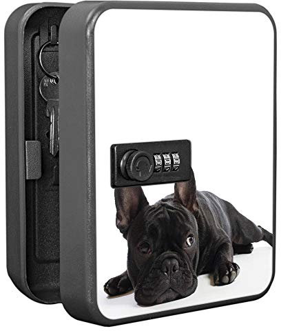 banjado Burg-Wächter abschließbarer Schlüsselkasten für 20 Schlüssel/Schlüsselkasten mit Zahlenschloss 16x20x8cm groß/Schlüsselschrank aus Stahlblech schwarz/Motiv Bulldogge