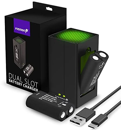 Fosmon - Cargador De Batería Dual para Xbox Mando, Incluye 2 Baterías de 2200mAh | Estación De Carga Rápida De 5280mWh | para Mandos de Xbox Series X/S, Xbox One/One X/One S élite