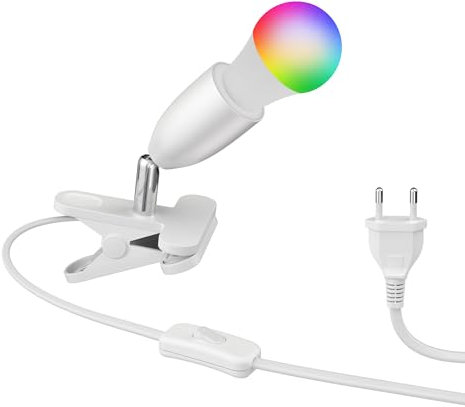 ledscom.de E27 Klemmleuchte LIK, weiß inkl. Smart Home RGBW LED Lampe, 892lm