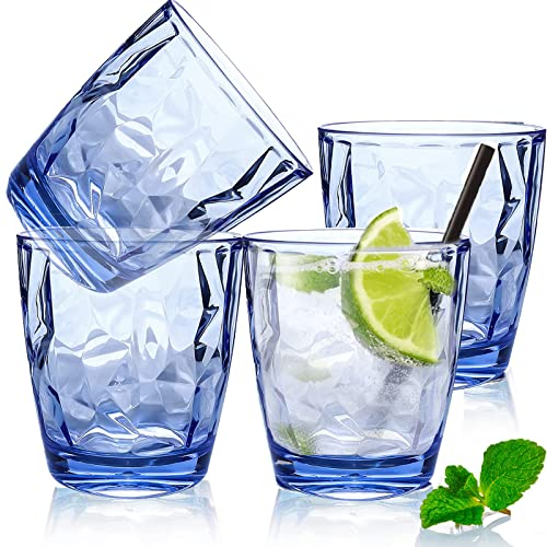 Plastic Tumblers 300ml Acrylic Drinking Glasses Plastic Cups, Unbreakable Water Cups Stackable Cocktail Glasses, 10 Oz Portable Water Tumblers, Plastic Picnic Glasses, for Juice Beer Tea Milk,4 Pack
