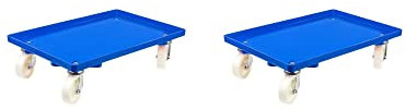 SparSet 2X Transportroller für Euroboxen 60x40cm mit Kunststoffräder blau | Geschlossenes Deck | 2 Lenkrollen & 2 Bockrollen | Traglast 300kg | Kistenroller Logistikroller Rollwagen Profi-Fahrgestell