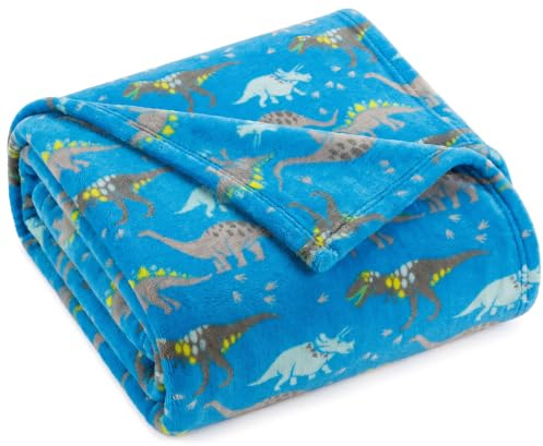 Adore Home Super Soft Fleece Dinosaur Blanket Kids Character Blue Super Soft & Cuddly 100x150cm