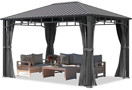TOOLPORT Garden gazebo 3x4 m hardtop steel roof, 4 side panels in grey, poles 9x9cm