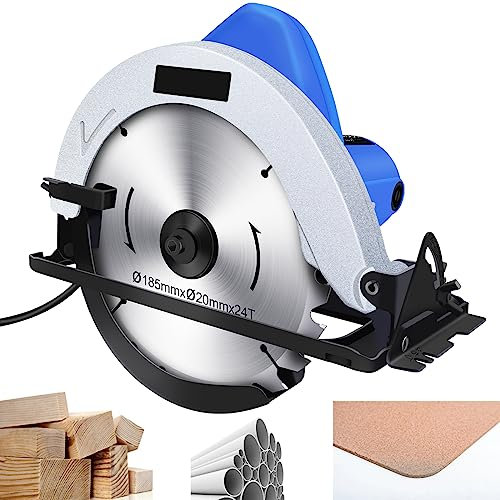 Scie Circulaire Électrique 1500W 5000TR/min Pour Plastique Métallique Souple, Scie Plongeante avec Profondeur et Angle de Coupe Réglables: 55mm (45°) - 57mm (90°), Légère et Portable
