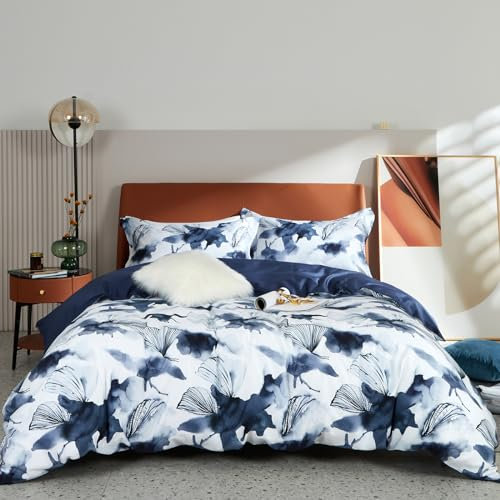 MILDLY Bettwäsche 220x240 Baumwolle Satin, 100% Langstapelige Baumwolle Pflanzenmuster Kühlende Bettwäsche-Sets, ÖkoTex Zertifiziert & für Allergiker Geeignet, Evan