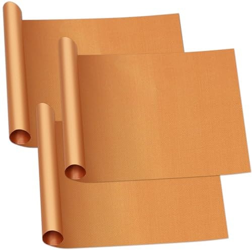 Eolilim 3PCS Large Oven Mats for Bottom of Oven (43 x 62 cm), Copper Oven Mats Easy to Clean, Practical BBQ Mats, Reusable Oven Liners