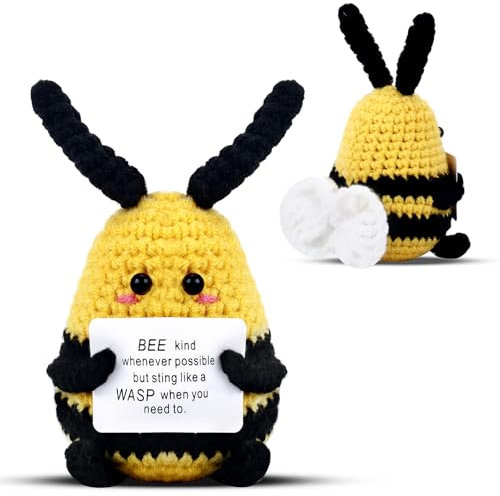 Tmtains Häkeln Positive Biene mit Hintern, niedlich, gestrickt, emotionale Unterstützung, Tierkartoffel, kleine Wolle, Häkeln, inspirierende Ornamente mit ermutigender Karte, Geburtstagsgeschenk für