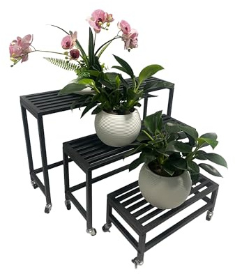 Garden Pleasure Pflanzbank Elara 3er-Set Schwarz Etagere Pflanzentreppe Stahl, pulverbeschichtet Maße ca.: L70xB20xH45cm