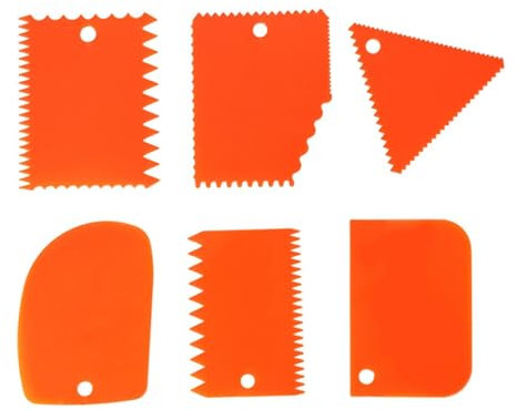 TAIZhiChen Set di 6 Pettini Liscianti per Decorare Torte, Raschietto, Fondente, Modellazione, Utensili Da Cucina, Glassa, Lisciatore, Tagliapasta per Pasticceria, Orangina