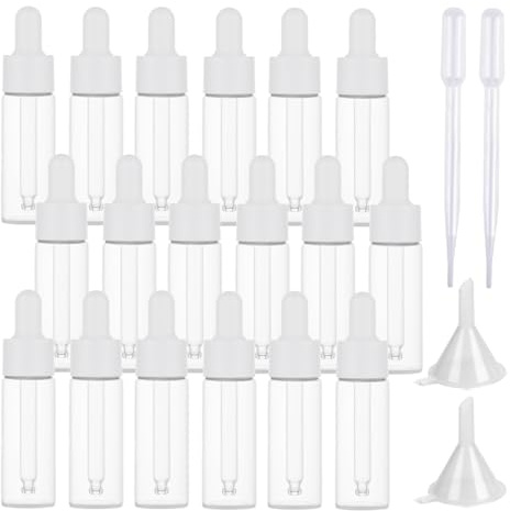 PQPAUTY 20 Pièces 5ml Transparent Bouteilles Compte-gouttes en Verre avec Couvercle Blanc pour Huile Essentielle Aromathérapie Parfum