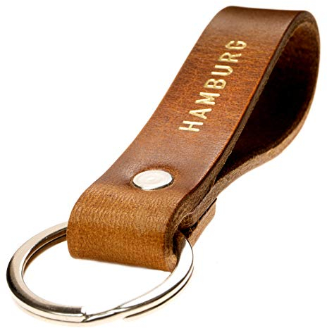 ELBERCRAFT® Schlüsselanhänger Leder Hamburg in gold geprägt das kleine Geschenk zum Geburtstag für deinen Lieblingsmenschen Frauen oder Männer Souvenir