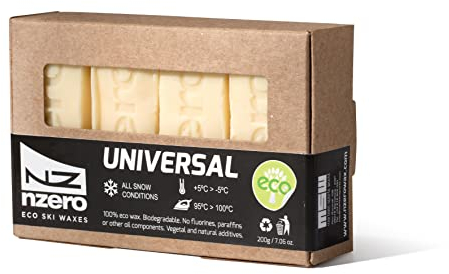 NZEROWAX Organisch Universal-Skiwachs, 4-er Packung, 200 g (4 x 50-g-Stücke), Bio-Pflanzenwachs, für alle Schneeverhältnisse geeignet, 5 ºC / -5 ºC zum Skifahren