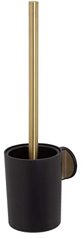 Tiger Tune Toilettenbürste, WC-Bürste mit Halter zur Wandmontage, Befestigung ohne Bohren dank integrierter Klebefolie, optional Montage mit Schrauben, Farbe: Messing gebürstet / Schwarz