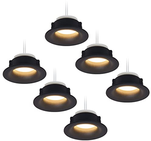 HCFEI 6x LED Einbaustrahler Set rund - schwarz 5 Watt warmweiß dimmbar 230V flach – Einbauleuchte Ø 68-76 mm Bohrloch – Einbau-Spot Decken-Strahler Deckeneinbaustrahler