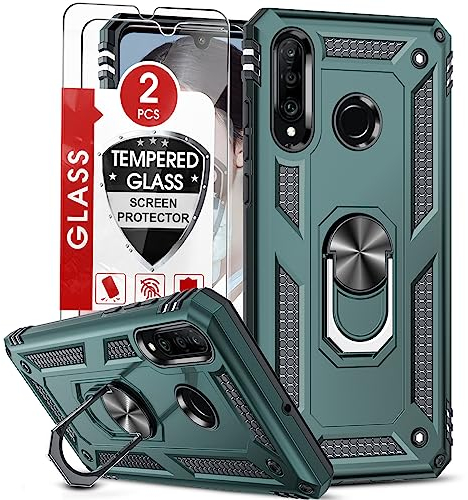 LeYi für Huawei P30 Lite Hülle P30 Lite New Edition Handyhülle mit Panzerglas Schutzfolie(2 Stück),360 Grad Ring Halter Handy Hüllen TPU Cover Bumper Case Schutzhülle für Huawei P30 Lite 2020 Grün