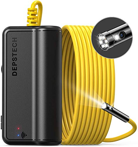 DEPSTECH WiFi Endoscopio 1080P Doppia Lente Telecamere di Ispezione Video HD Sonda Zoom Impermeabile da 7,9mm Boroscopio con Cavo Semirigido da 5m, 7 LED per Telefoni Android e iOS & Tablet -Cavo 5M