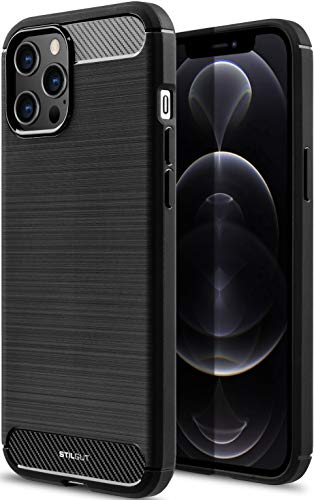 StilGut Carbon Case Compatible with iPhone 12 Pro Max Case in Carbon Fiber Design, TPU Cover, Shockproof thin Phone Case – Black
