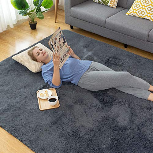 CHOSHOME Teppich Wohnzimmer Grau Schlafzimmer Teppiche Weich Anti-Rutsch Unterseite Flauschiger Moderner Wohnzimmer Teppich Hochflor Shaggy Flur Teppiche Groß für kinderzimmer 150x240CM
