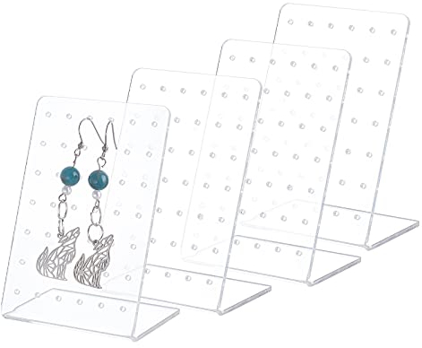 PandaHall 4er-Pack Ohrringhalter, 42 Löcher Ohrstecker Display Ständer L-Form Ohrringe Schmuck Show Rack Ständer Organizer Kunststoff Display Vitrine